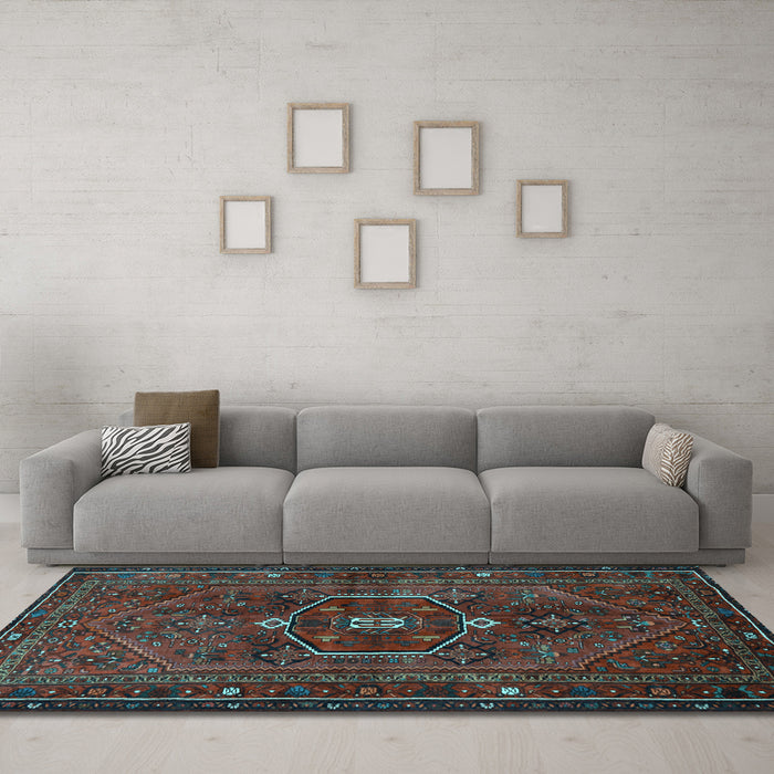 Machine Washable Persian Light Blue Traditional Rug in a Living Room, wshtr3083lblu