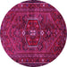 Round Machine Washable Persian Pink Traditional Rug, wshtr3083pnk