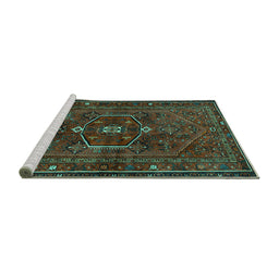 Sideview of Machine Washable Persian Turquoise Traditional Area Rugs, wshtr3083turq