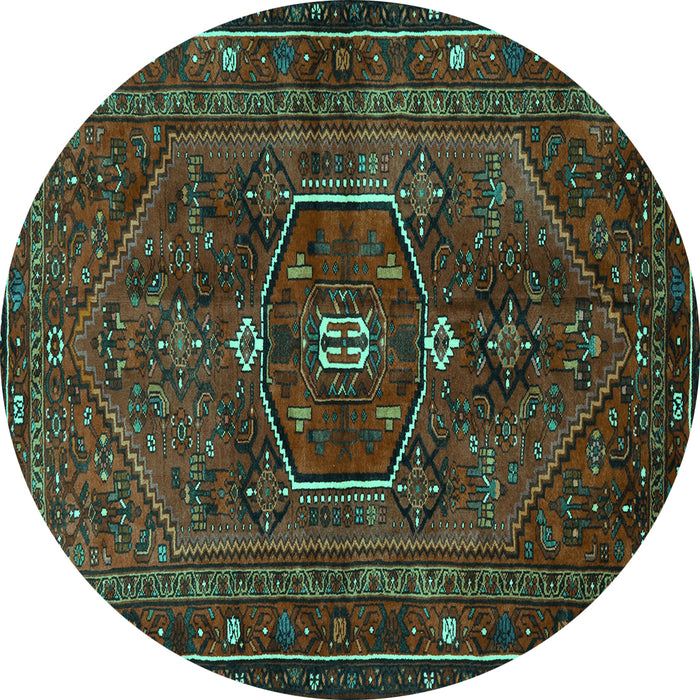 Round Machine Washable Persian Turquoise Traditional Area Rugs, wshtr3083turq