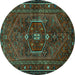 Round Machine Washable Persian Turquoise Traditional Area Rugs, wshtr3083turq