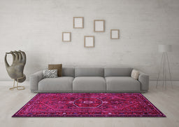 Machine Washable Persian Pink Traditional Rug in a Living Room, wshtr3083pnk