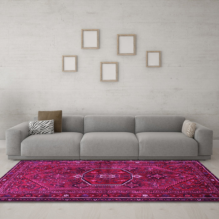 Machine Washable Persian Pink Traditional Rug in a Living Room, wshtr3083pnk