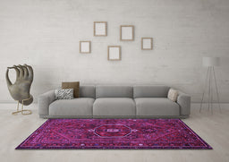 Machine Washable Persian Purple Traditional Area Rugs in a Living Room, wshtr3083pur