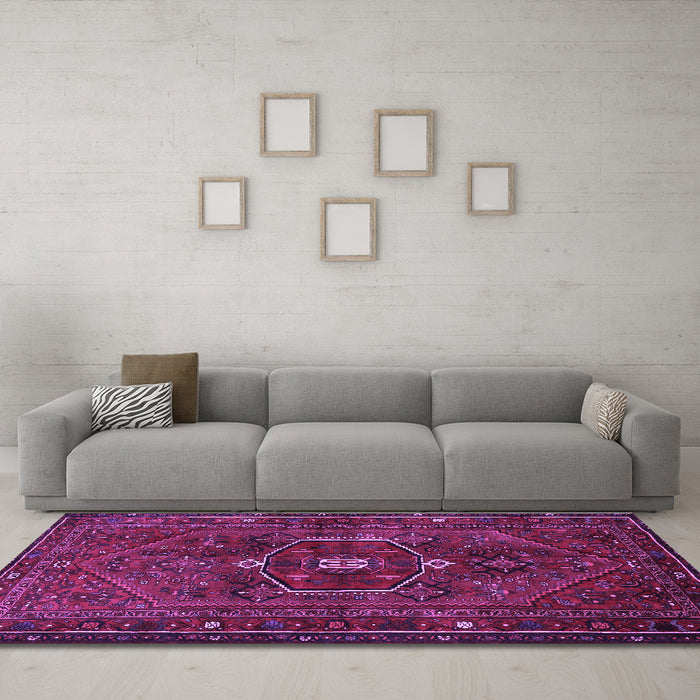 Machine Washable Persian Purple Traditional Area Rugs in a Living Room, wshtr3083pur