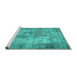 Sideview of Machine Washable Persian Turquoise Traditional Area Rugs, wshtr3084turq