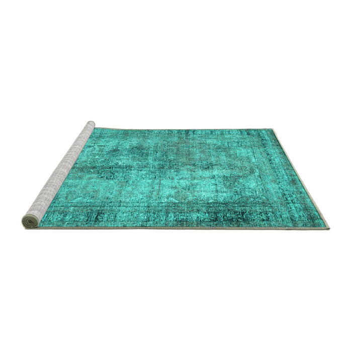 Sideview of Machine Washable Persian Turquoise Traditional Area Rugs, wshtr3084turq