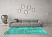 Machine Washable Persian Turquoise Traditional Area Rugs in a Living Room,, wshtr3084turq