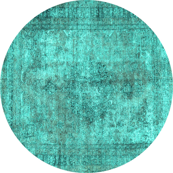 Round Machine Washable Persian Turquoise Traditional Area Rugs, wshtr3084turq
