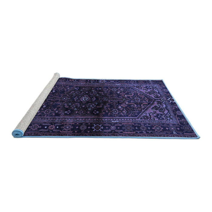 Sideview of Machine Washable Persian Blue Traditional Rug, wshtr3085blu