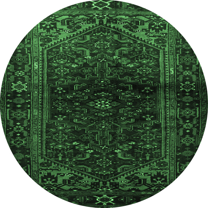 Round Machine Washable Persian Emerald Green Traditional Area Rugs, wshtr3085emgrn