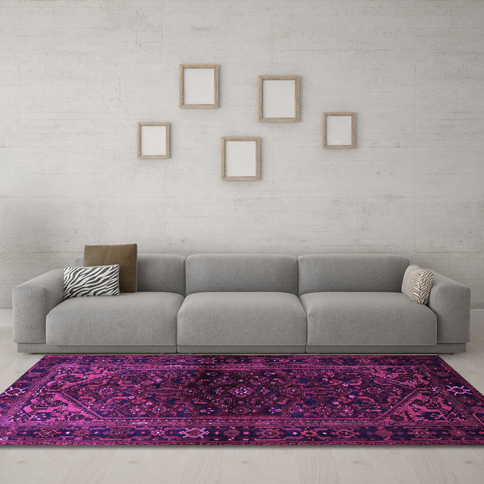 Machine Washable Persian Purple Traditional Area Rugs in a Living Room, wshtr3085pur