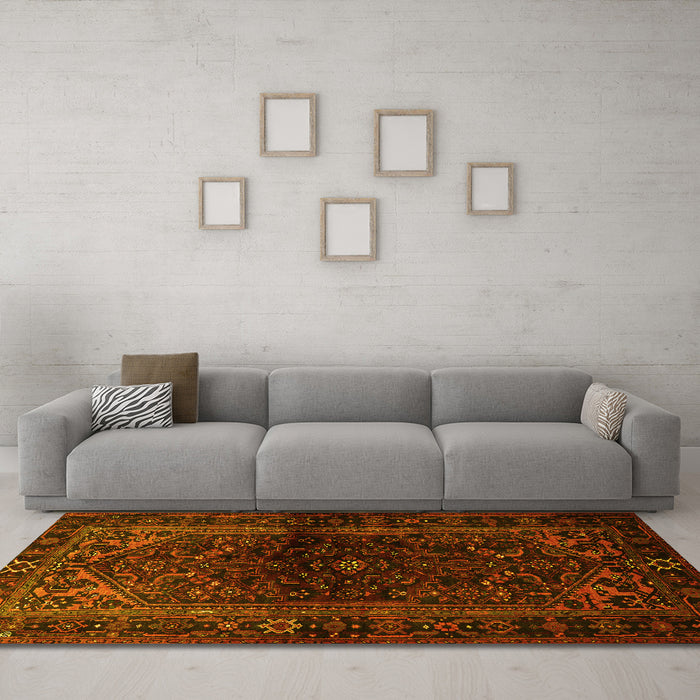 Machine Washable Persian Yellow Traditional Rug in a Living Room, wshtr3085yw