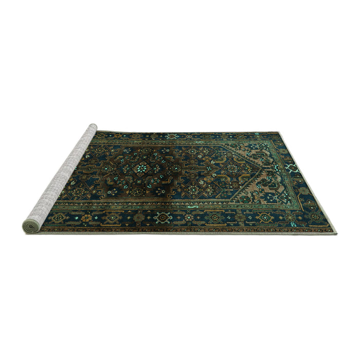 Sideview of Machine Washable Persian Turquoise Traditional Area Rugs, wshtr3085turq
