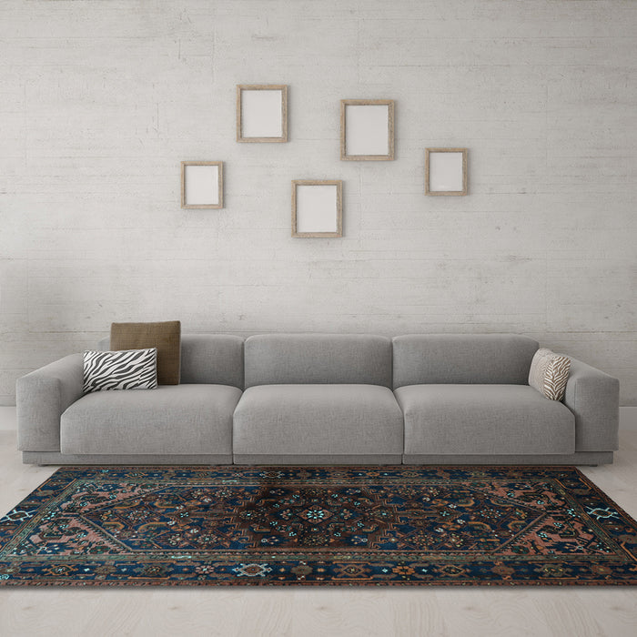 Machine Washable Persian Light Blue Traditional Rug in a Living Room, wshtr3085lblu