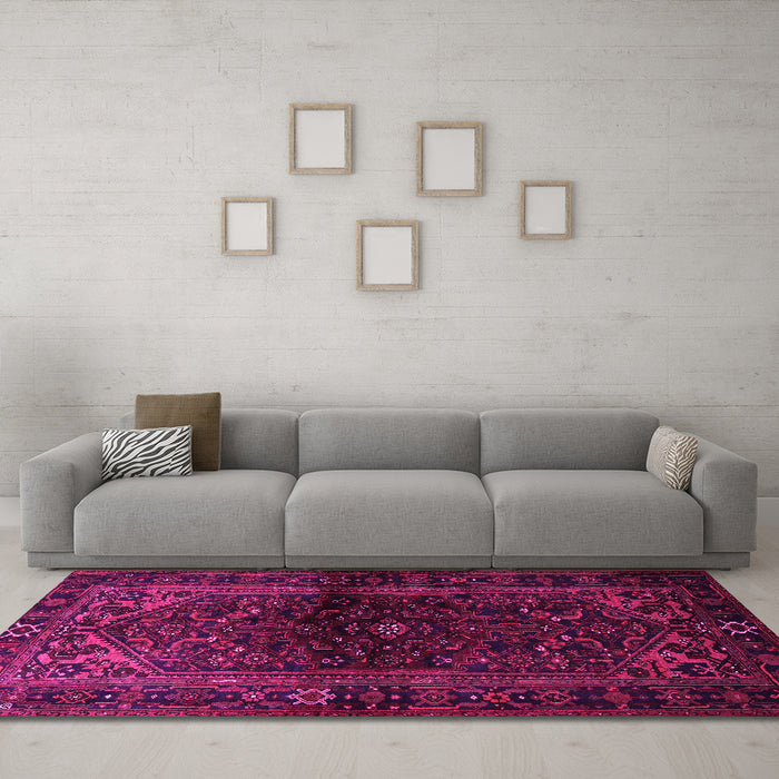 Machine Washable Persian Pink Traditional Rug in a Living Room, wshtr3085pnk