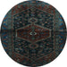 Round Persian Light Blue Traditional Rug, tr3086lblu