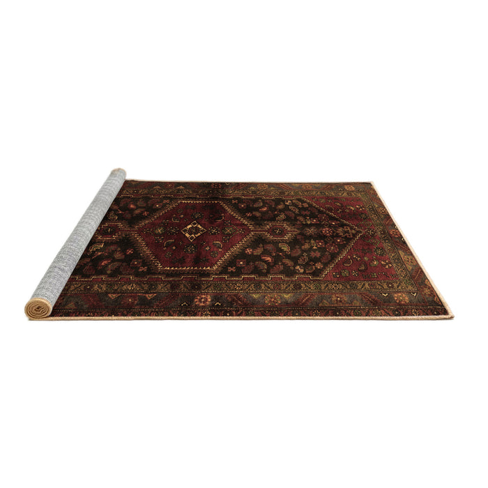 Sideview of Machine Washable Persian Brown Traditional Rug, wshtr3086brn