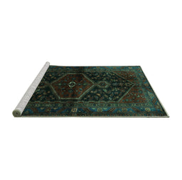 Sideview of Machine Washable Persian Turquoise Traditional Area Rugs, wshtr3086turq