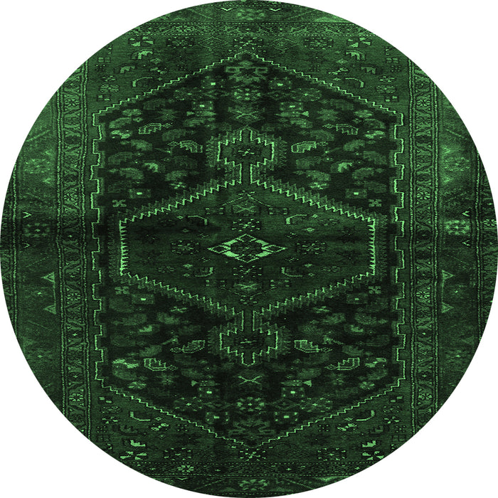 Round Persian Emerald Green Traditional Rug, tr3086emgrn