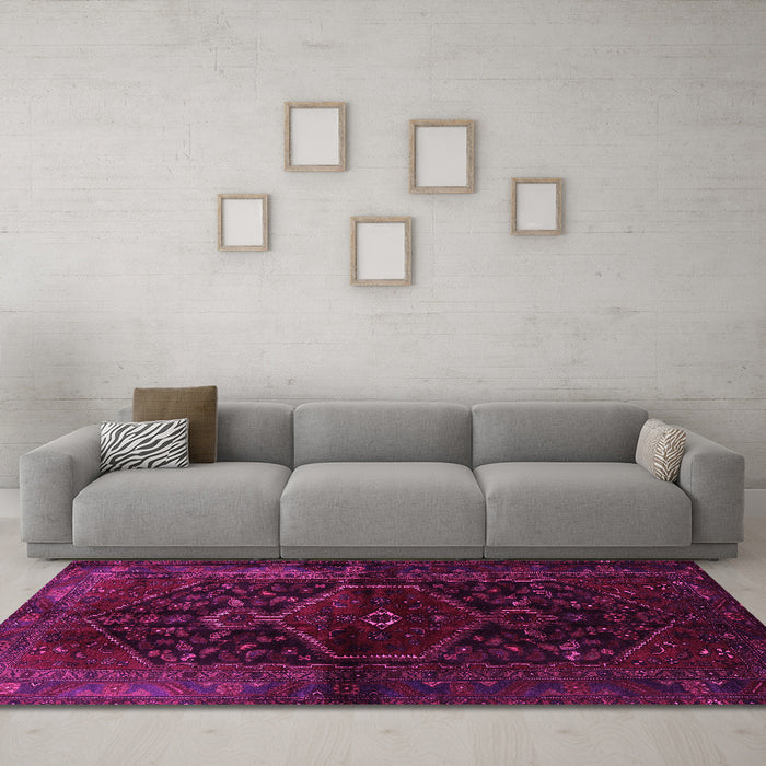 Machine Washable Persian Pink Traditional Rug in a Living Room, wshtr3086pnk
