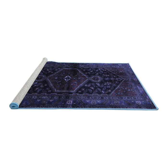 Sideview of Machine Washable Persian Blue Traditional Rug, wshtr3086blu