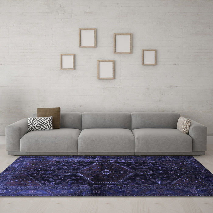 Machine Washable Persian Blue Traditional Rug in a Living Room, wshtr3086blu