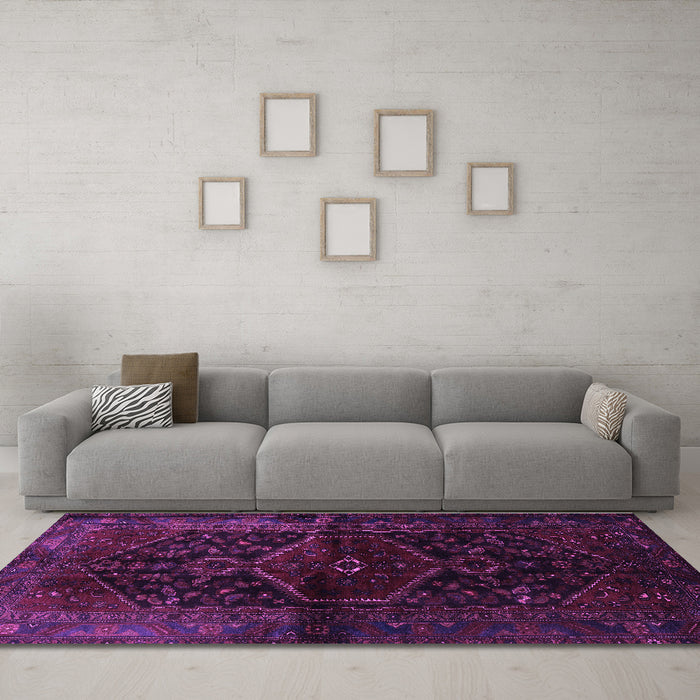 Machine Washable Persian Purple Traditional Area Rugs in a Living Room, wshtr3086pur