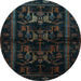 Round Animal Light Blue Traditional Rug, tr3087lblu