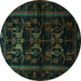 Round Machine Washable Animal Turquoise Traditional Area Rugs, wshtr3087turq