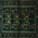 Square Animal Turquoise Traditional Rug, tr3087turq