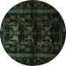 Round Animal Turquoise Traditional Rug, tr3087turq