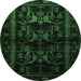 Round Machine Washable Animal Emerald Green Traditional Area Rugs, wshtr3087emgrn