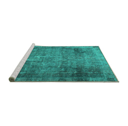 Sideview of Machine Washable Persian Turquoise Traditional Area Rugs, wshtr3088turq