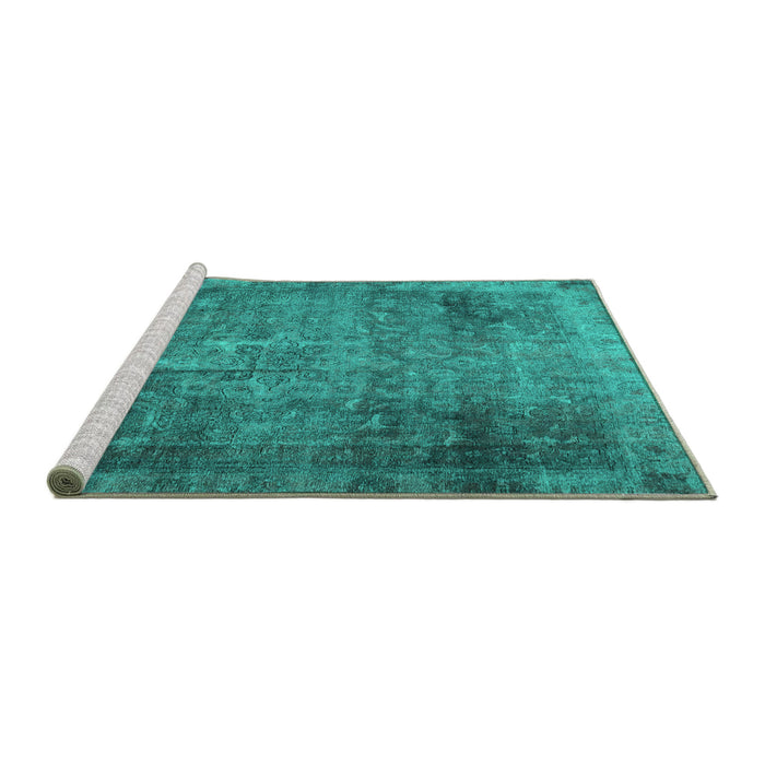 Sideview of Machine Washable Persian Turquoise Traditional Area Rugs, wshtr3088turq
