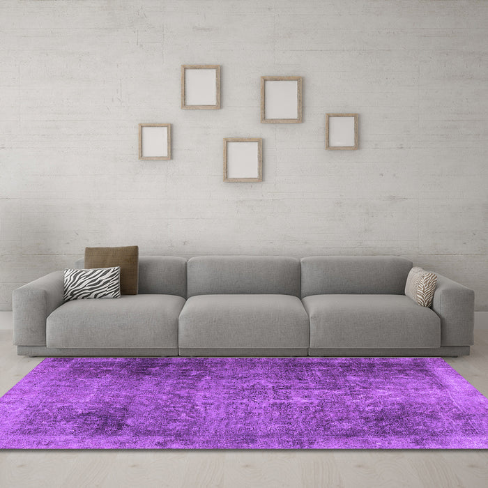 Machine Washable Persian Purple Traditional Area Rugs in a Living Room, wshtr3088pur