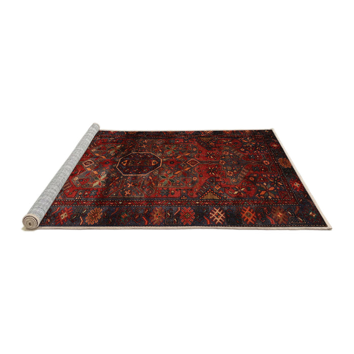 Sideview of Machine Washable Traditional Dark Red Rug, wshtr3089