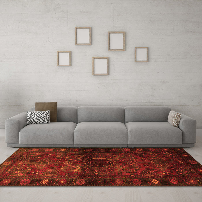 Machine Washable Persian Orange Traditional Area Rugs in a Living Room, wshtr3089org