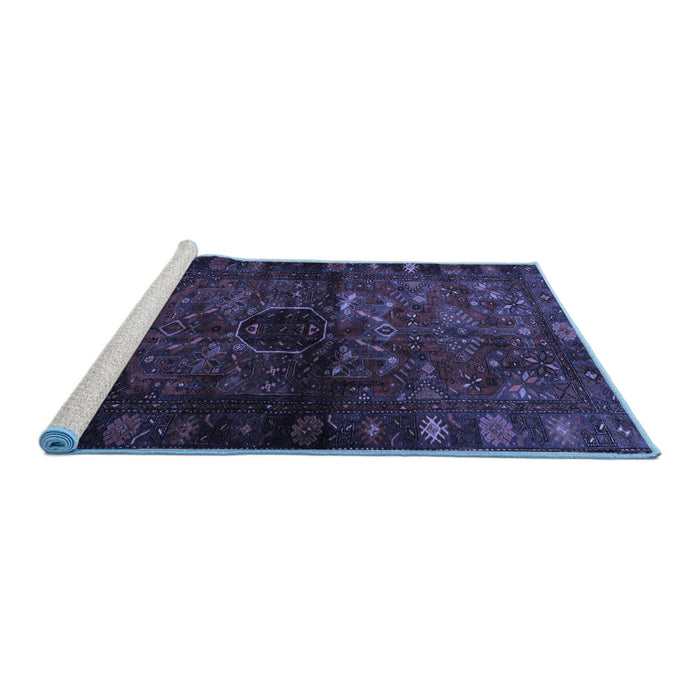 Sideview of Machine Washable Persian Blue Traditional Rug, wshtr3089blu