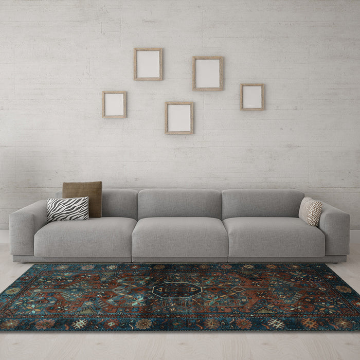 Machine Washable Persian Light Blue Traditional Rug in a Living Room, wshtr3089lblu