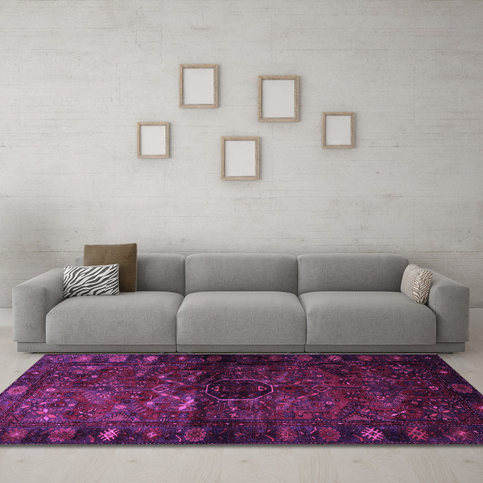 Machine Washable Persian Purple Traditional Area Rugs in a Living Room, wshtr3089pur