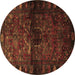 Round Machine Washable Persian Brown Traditional Rug, wshtr3089brn