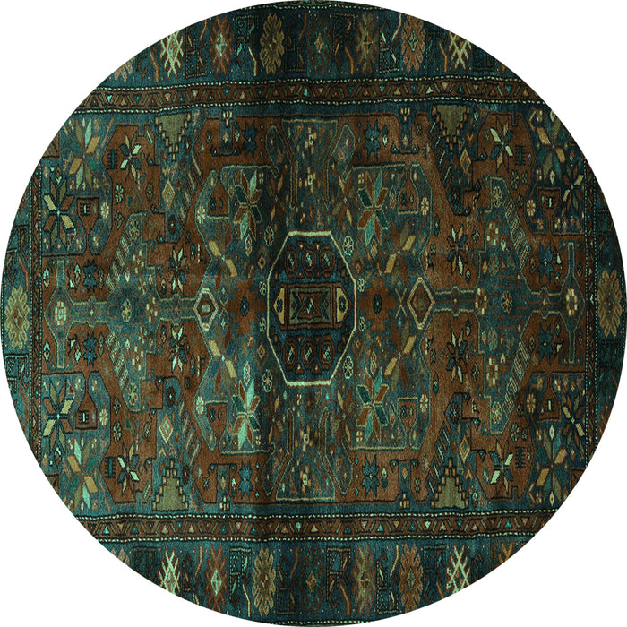 Round Persian Turquoise Traditional Rug, tr3089turq