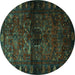 Round Persian Turquoise Traditional Rug, tr3089turq