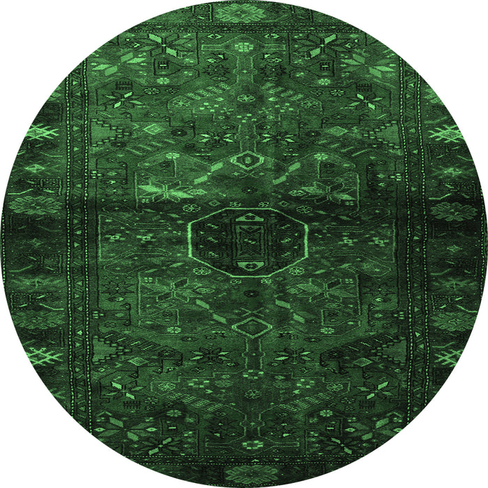 Round Machine Washable Persian Emerald Green Traditional Area Rugs, wshtr3089emgrn