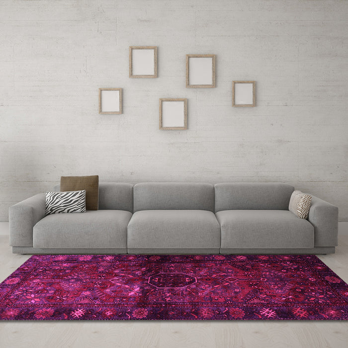 Machine Washable Persian Pink Traditional Rug in a Living Room, wshtr3089pnk