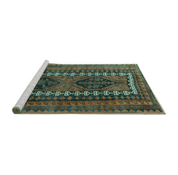 Sideview of Machine Washable Persian Turquoise Traditional Area Rugs, wshtr308turq