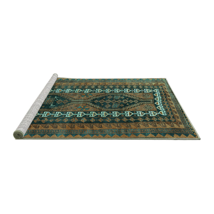 Sideview of Machine Washable Persian Turquoise Traditional Area Rugs, wshtr308turq