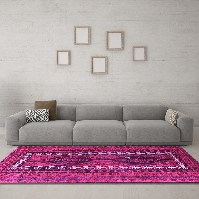 Machine Washable Persian Pink Traditional Rug in a Living Room, wshtr308pnk