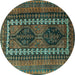 Round Machine Washable Persian Turquoise Traditional Area Rugs, wshtr308turq